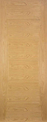 Oak interior door with vertical wood grain and modern panel design