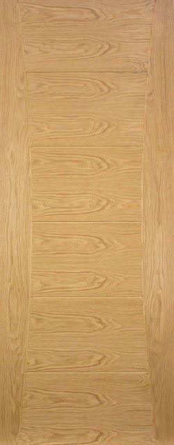 Oak interior door with vertical wood grain and modern panel design