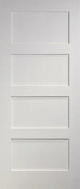White interior door with four rectangular panels and smooth finish