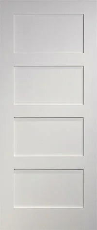 White interior door with four rectangular panels and smooth finish