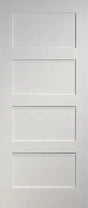 White interior door with four rectangular panels and smooth finish