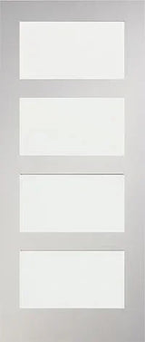 White interior door with four frosted glass panels in modern design