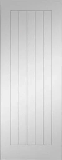 White interior door with vertical panel design and smooth finish