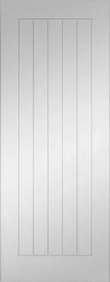 White interior door with vertical panel design and smooth finish