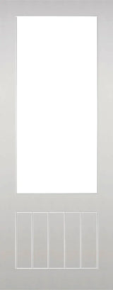 Primed unglazed internal door with large top panel and five vertical lower panels