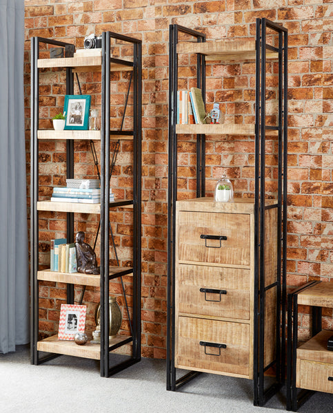 Cosmo Industrial Slim Bookcase made from reclaimed wood and metal
