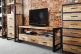Cosmo Industrial Large Plasma Stand made of wood and metal with natural grain finish