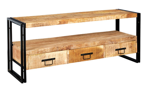 Cosmo Industrial Large Plasma Stand made of wood and metal with natural grain finish