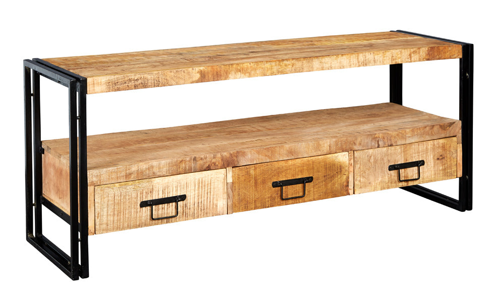 Cosmo Industrial Large Plasma Stand made of wood and metal with natural grain finish