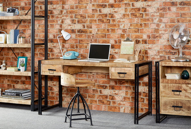 Cosmo Industrial Desk with natural wood finish and metal accents
