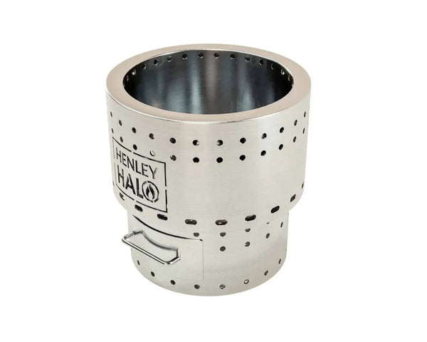 Henley Halo stainless steel fire pit with perforated sides and front handle