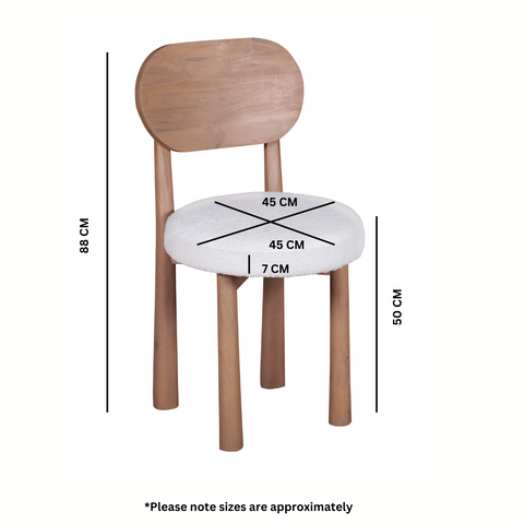 Austin Solid Wood Dining Chair in ivory bouclé fabric, showcasing natural wood craftsmanship