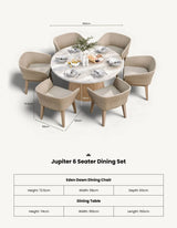 Jupiter 6 seater dining set with round wood table and six wicker Eden Dawn chairs, place settings