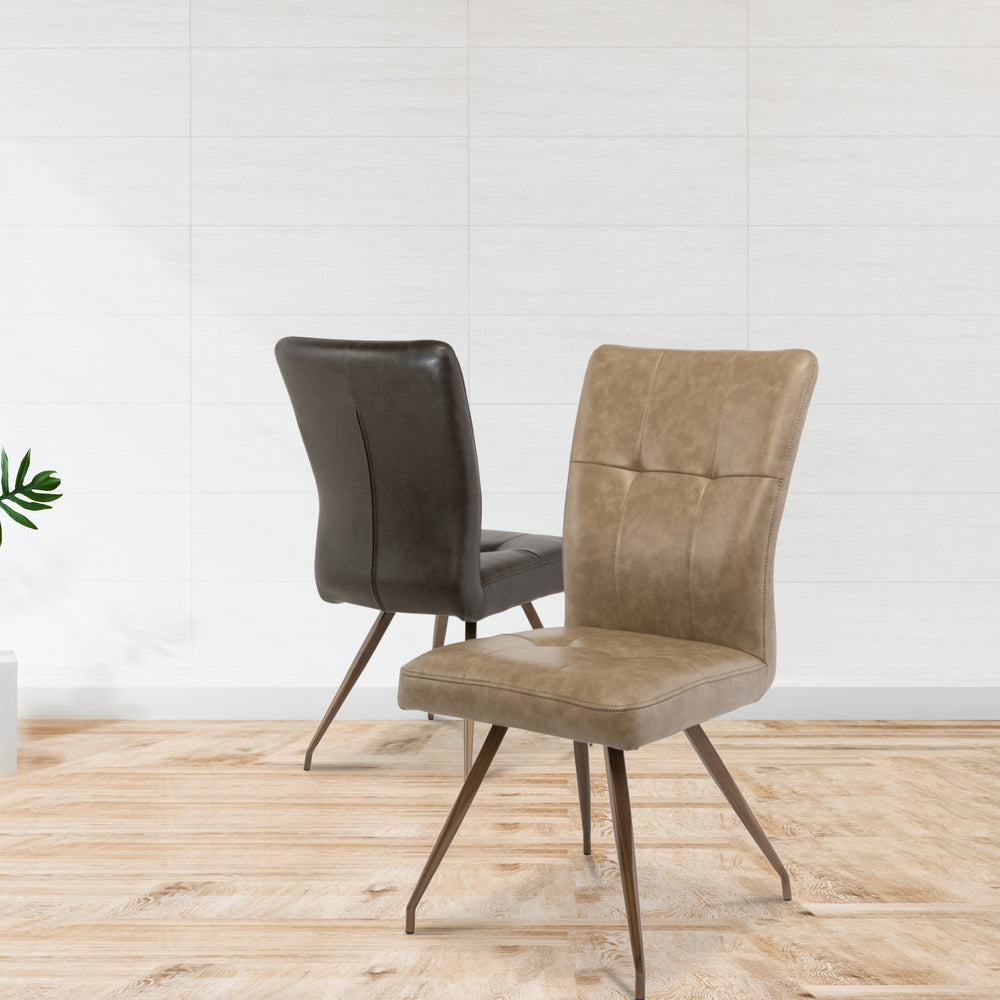 Elegant Dark Brown PU Dining Chair with Brushed Brass Legs