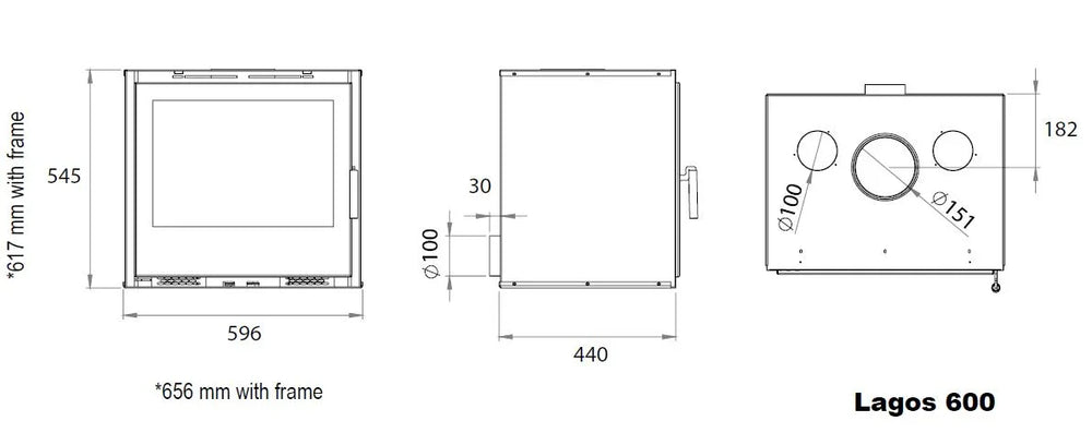 Lagos 600 6.5kW Wood Burning (Eco) - Technical Drawing