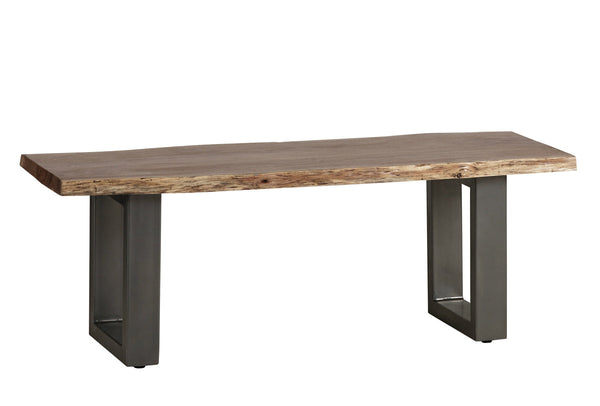 Baltic Live Edge Medium Bench made from solid acacia wood with a metal sled frame