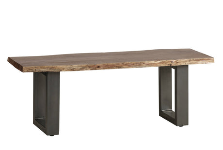 Baltic Live Edge Medium Bench made from solid acacia wood with a metal sled frame