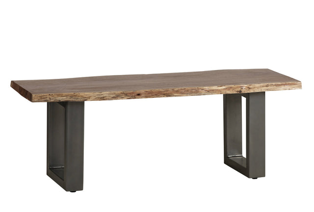 Baltic Live Edge Medium Bench made from solid acacia wood with a metal sled frame