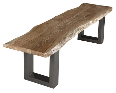 Baltic Live Edge Large Bench made of solid acacia wood with a metal frame