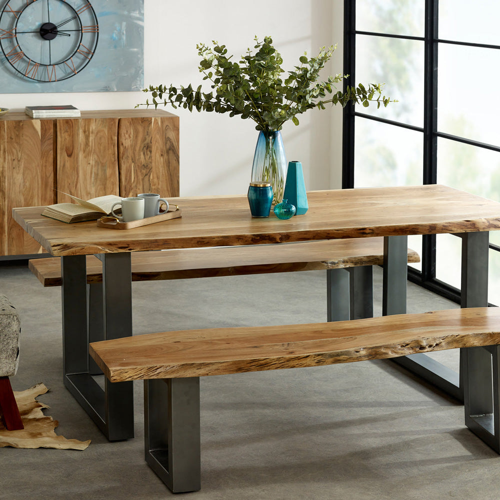 Baltic live edge dining table made of solid acacia wood with a metal frame