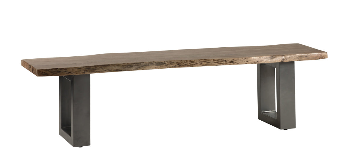 Baltic Live Edge Large Bench made of solid acacia wood with a metal frame