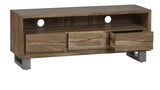 Baltic live edge media unit in solid acacia wood with metal legs