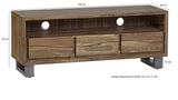 Baltic live edge media unit in solid acacia wood with metal legs