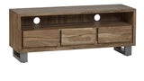 Baltic live edge media unit in solid acacia wood with metal legs