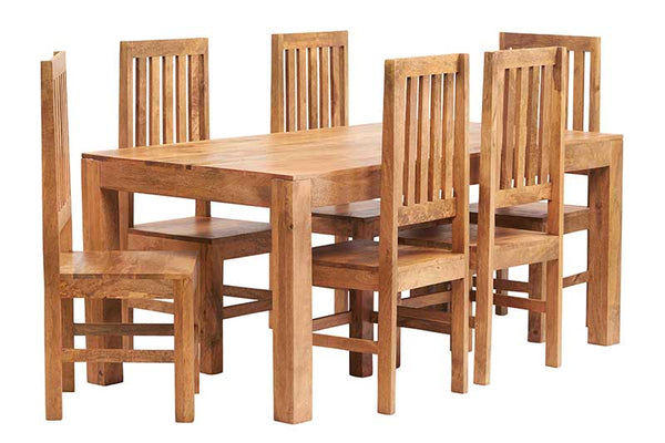 Toko Light Mango 6 FT Dining Set with wooden chairs, eco-friendly design