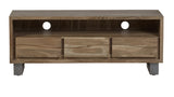 Baltic live edge media unit in solid acacia wood with metal legs