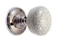 Ceramic crackle effect door knob with chrome base, shown from side angle