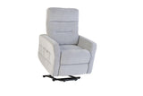 Silver grey fabric recliner chair with high backrest and side pocket, shown at an angle