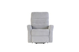 Silver grey fabric recliner armchair with padded backrest and armrests, front view