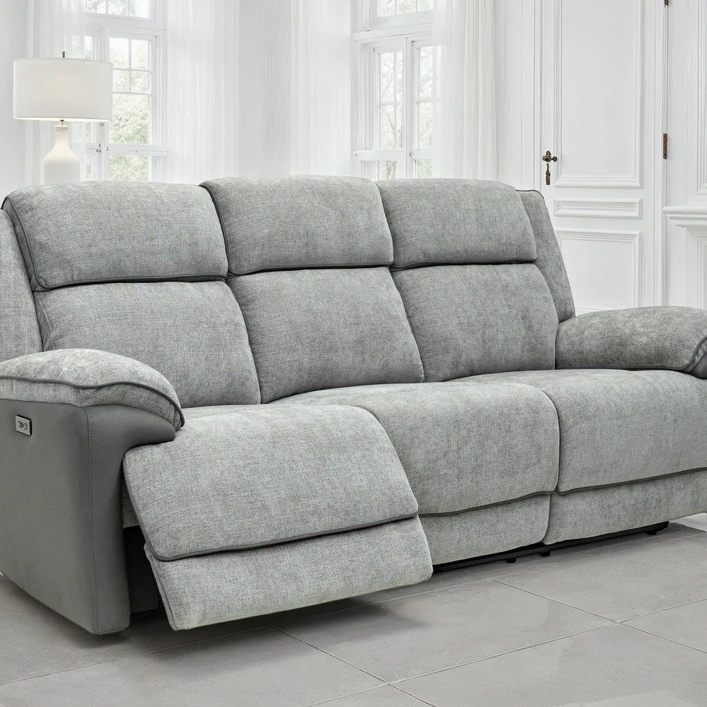Marley Fabric Electric 3 Seater Recliner - Grey Mix