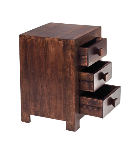 Toko Dark Mango 3 Drawer Bedside Table in solid wood