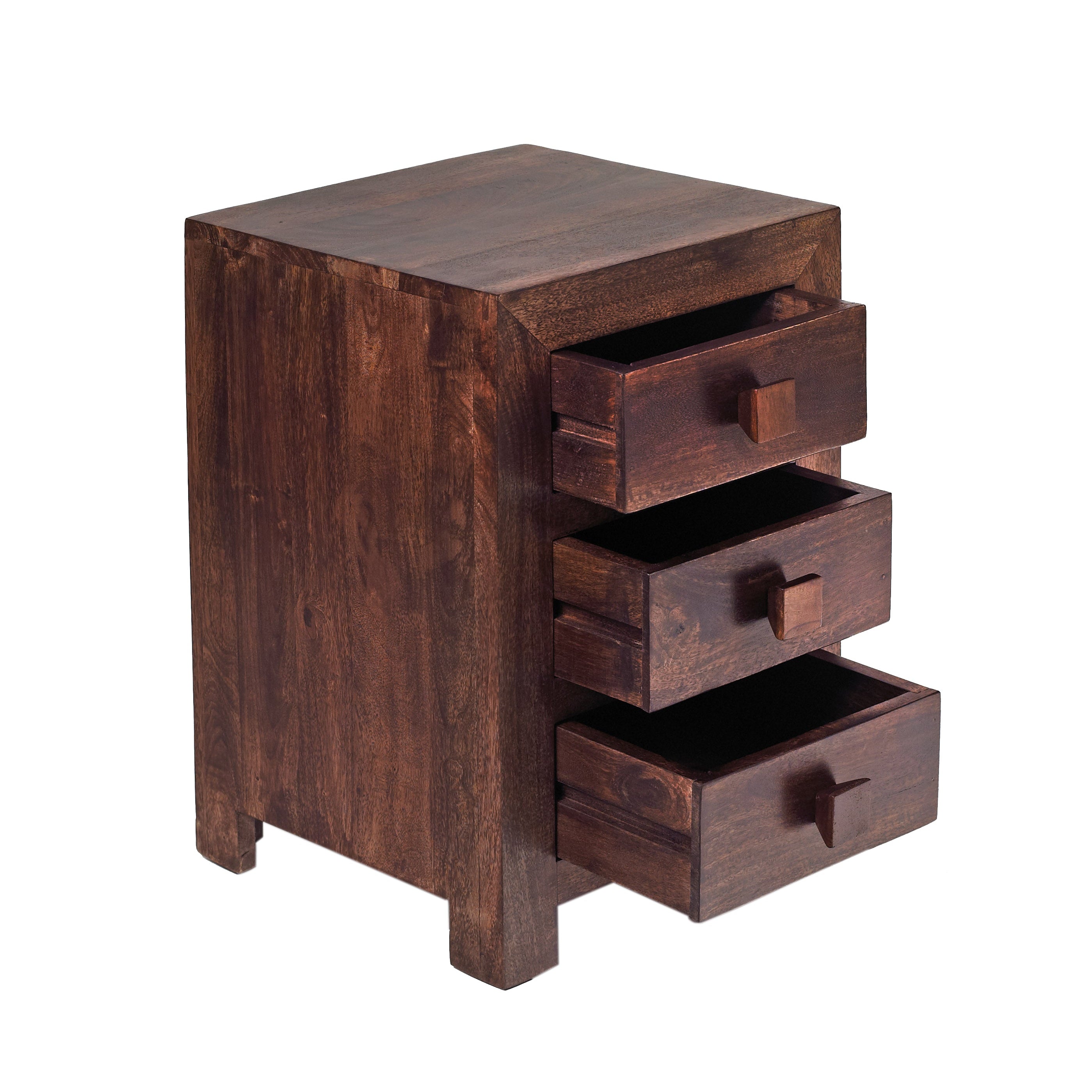 Toko Dark Mango 3 Drawer Bedside Table in solid wood