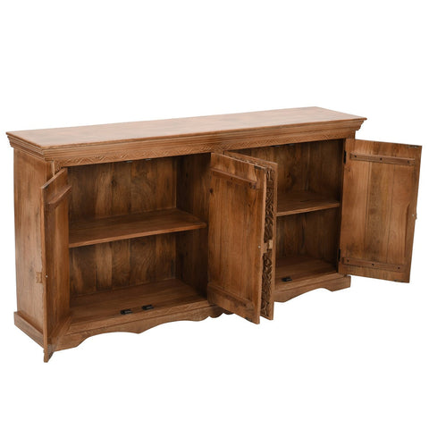 Handcrafted XL mango wood sideboard with intricate carving