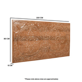Handcrafted mango wood bedframe with intricate artwork detailing