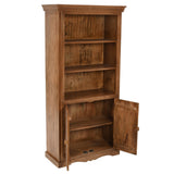 Handcrafted large corner bookcase made of mango wood with a whitewash finish