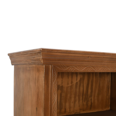 Handcrafted large corner bookcase made of mango wood with a whitewash finish