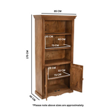 Handcrafted large corner bookcase made of mango wood with a whitewash finish