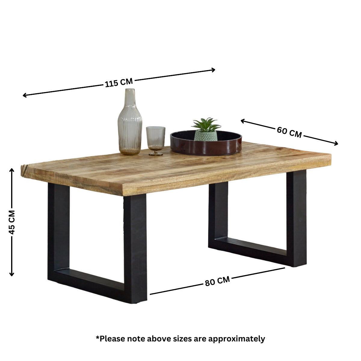 Surrey Solid Wood Coffee Table with Metal Legs in rustic finish