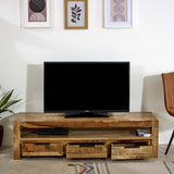 Surrey solid wood large TV cabinet with 3 drawers, rustic finish