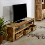 Surrey solid wood large TV cabinet with 3 drawers, rustic finish