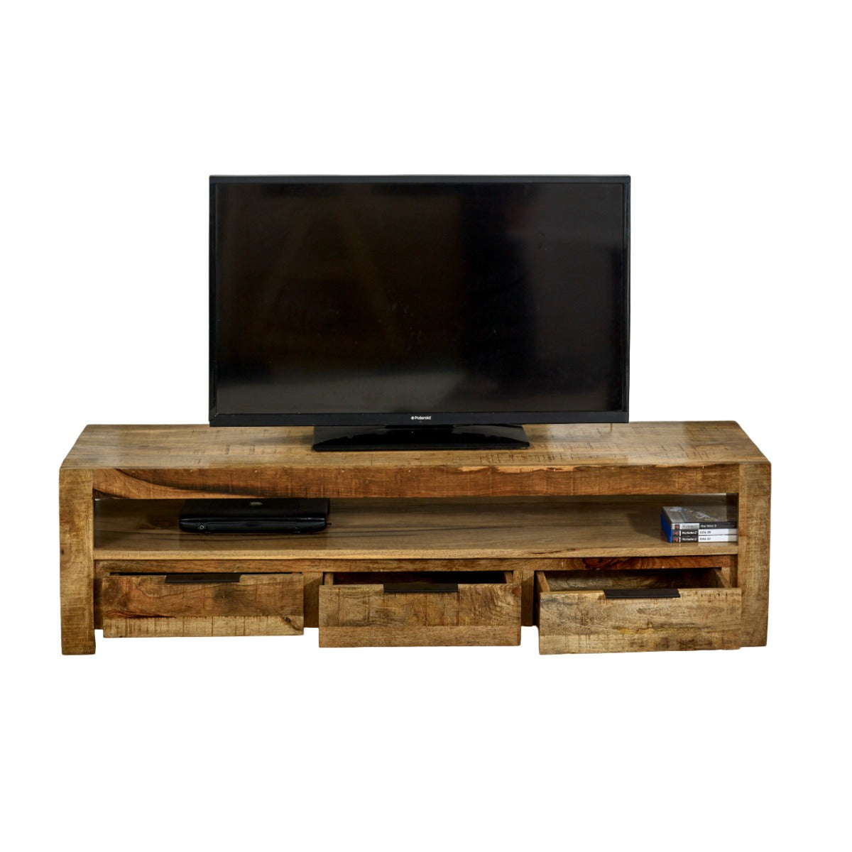 Surrey solid wood large TV cabinet with 3 drawers, rustic finish