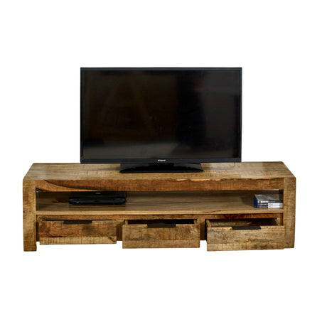 Surrey solid wood large TV cabinet with 3 drawers, rustic finish
