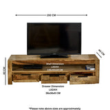 Surrey solid wood large TV cabinet with 3 drawers, rustic finish
