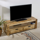 Surrey Solid Wood TV Stand with 2 drawers in rustic finish