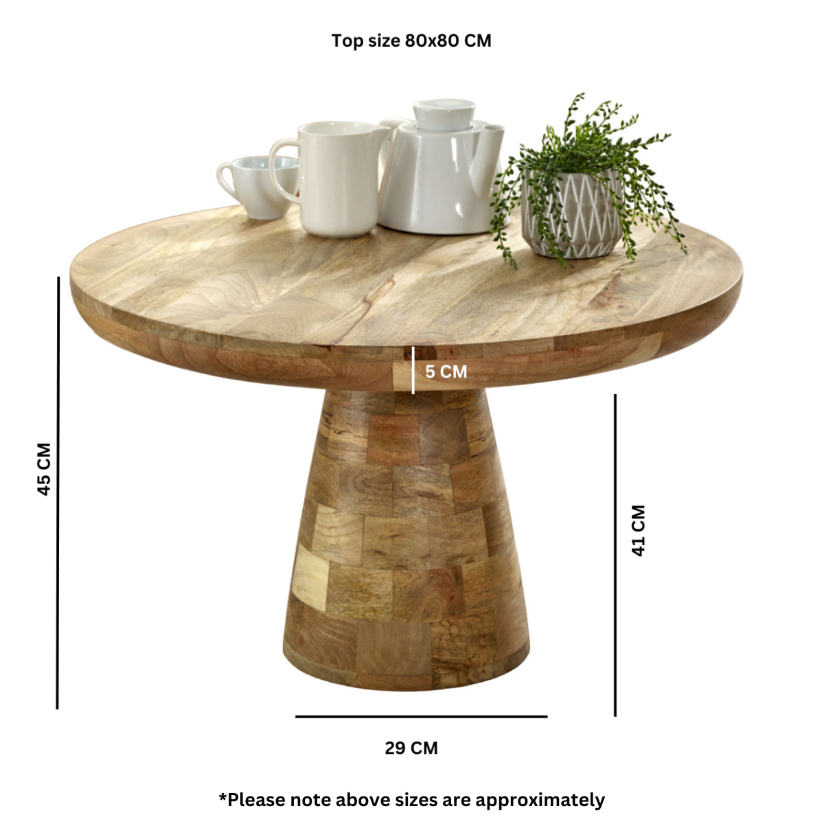 Mushroom style coffee table made from eco-friendly mango wood