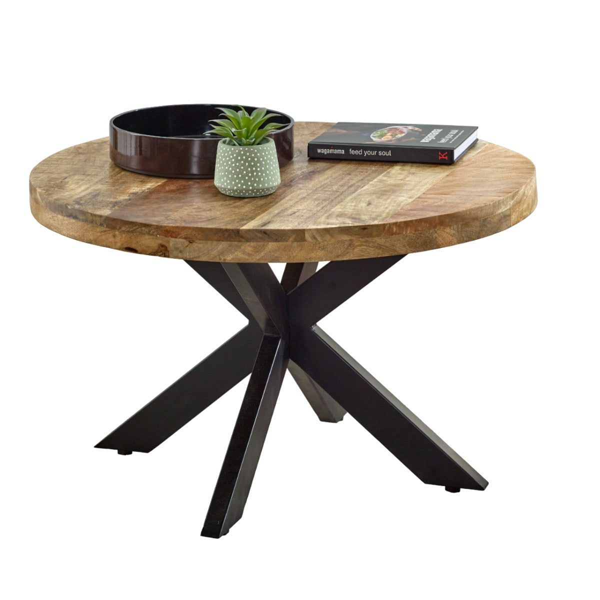 Surrey solid wood coffee table with metal spider legs, rustic design